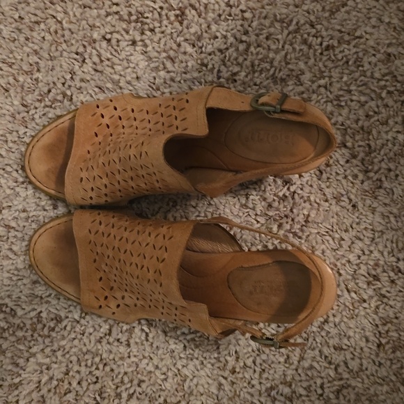 Born Leather Peep Toe Women's Tan Heeled Sandals Size 11 (07gw1) - Picture 4 of 10